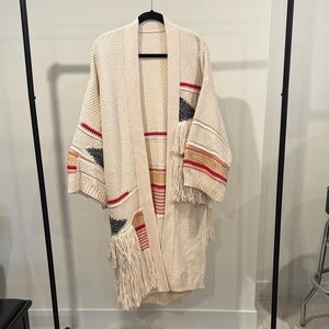 Anthropologie Pilcro Cream and Red/Pink Fringe Duster